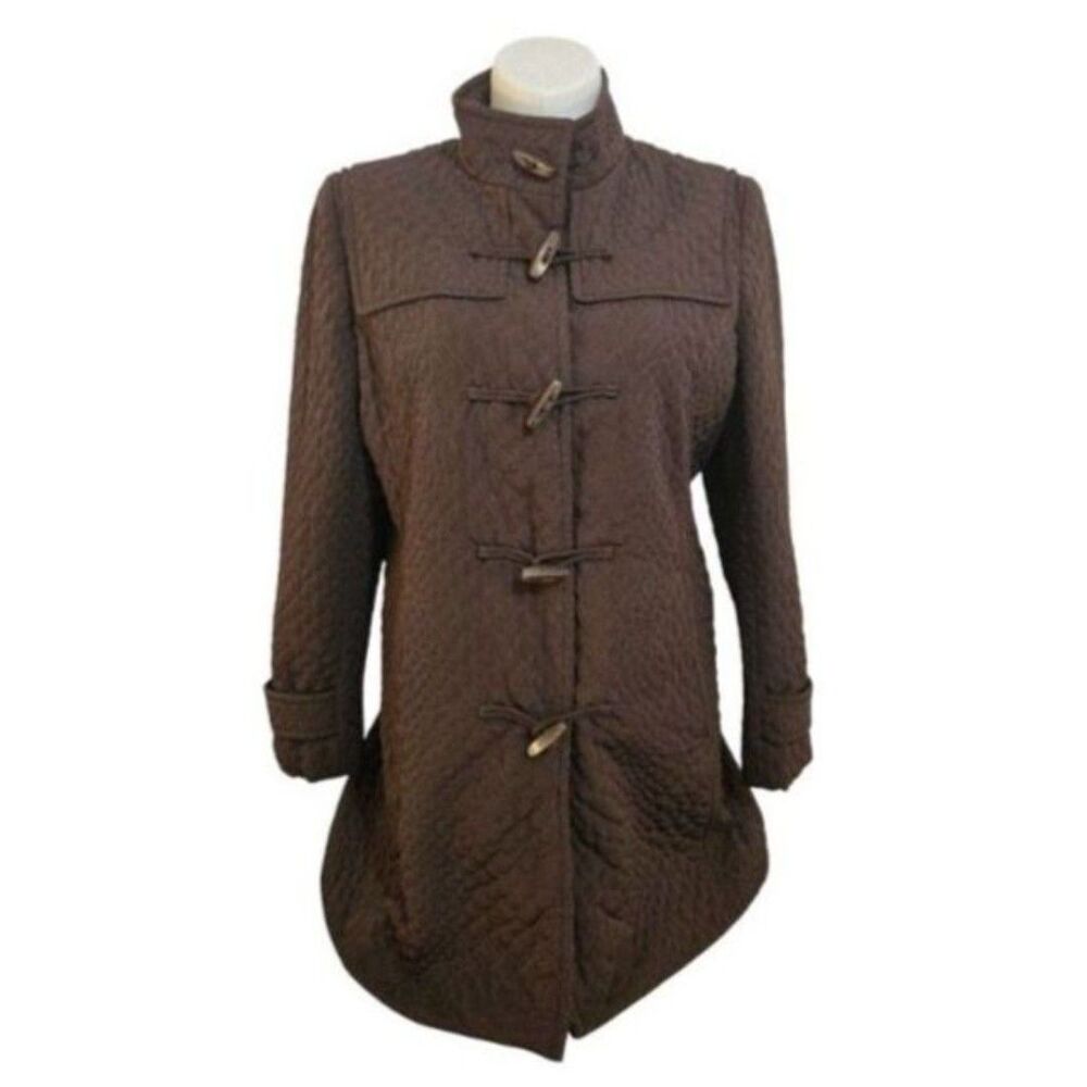 Talbots Vintage Quilted Jacket Women XL Brown Zip Front Pockets Warm Fall Winter